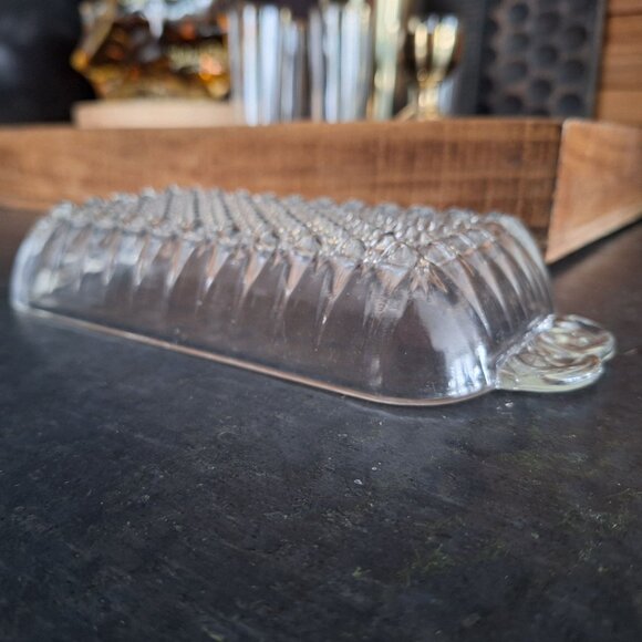 Vintage Clear‎ Glass Butter Dish Handles Bubble Bottom - Picture 3 of 9
